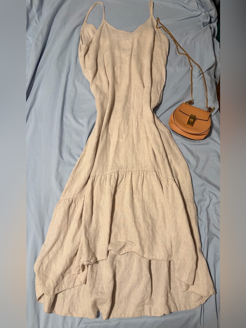 Terzo Millennio Relaxed Cream High-Low Linen Slip Dress, size S